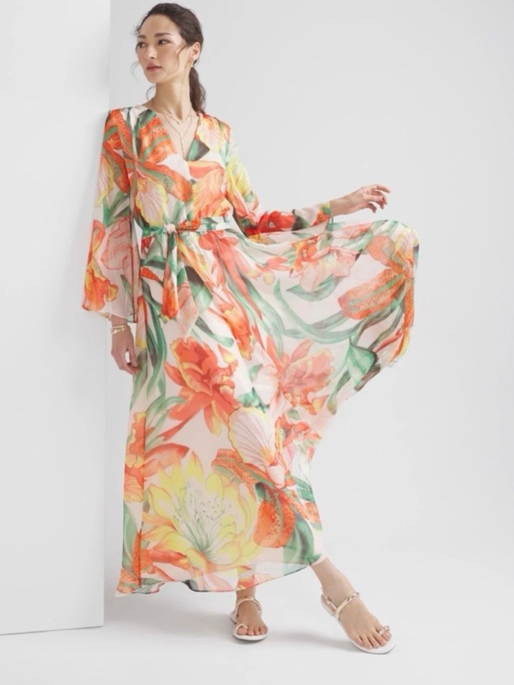 WHBM White House Black Market Drama Floral Metallic Maxi Dress XL